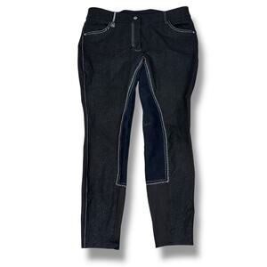 Romfh Equestrian Riding Breeches Pant Womens 32R Black Metallic Accent Full Seat